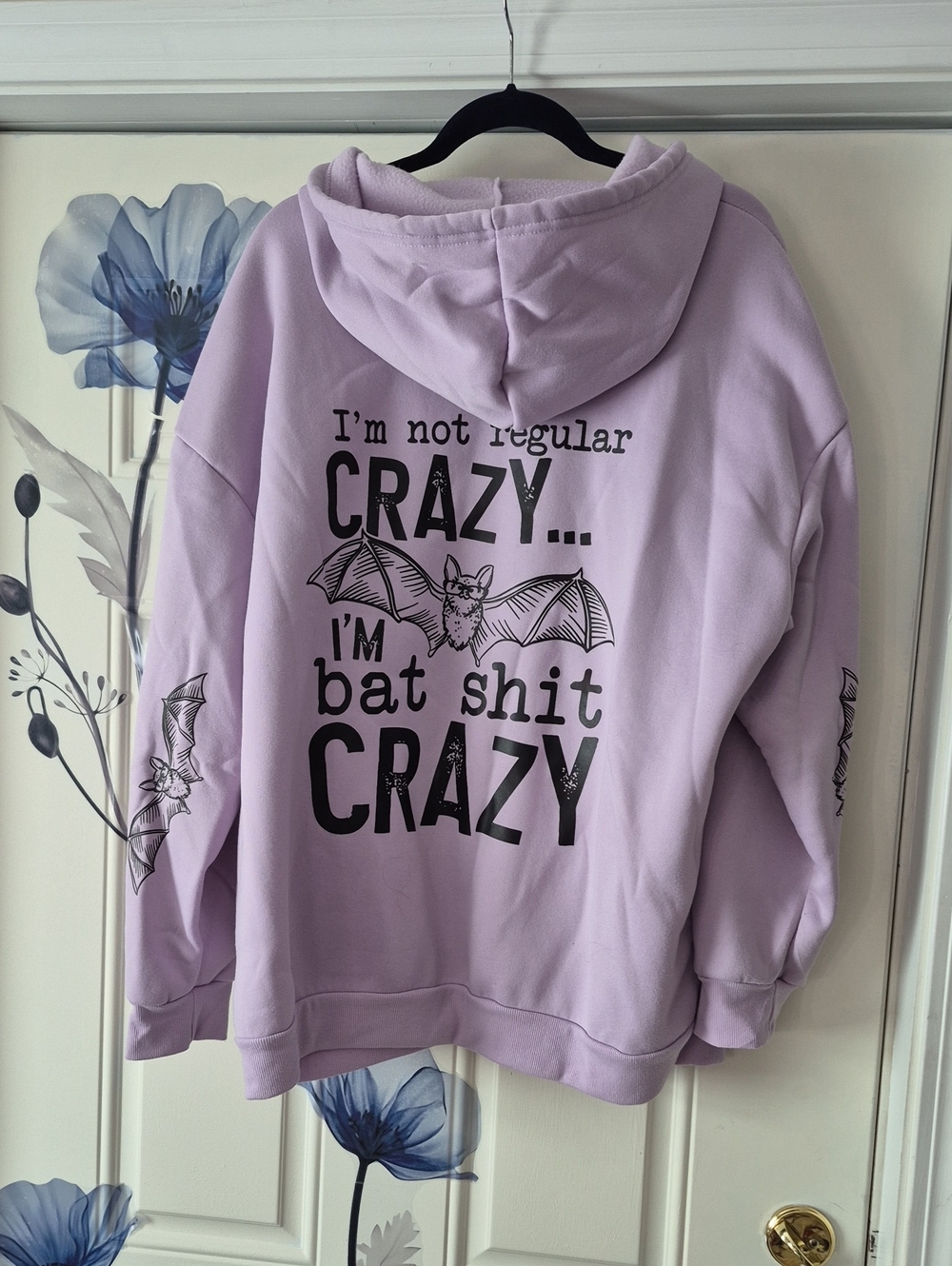 Lavender Graphic Hoodie Sweatshirt - Bat Crazy Print